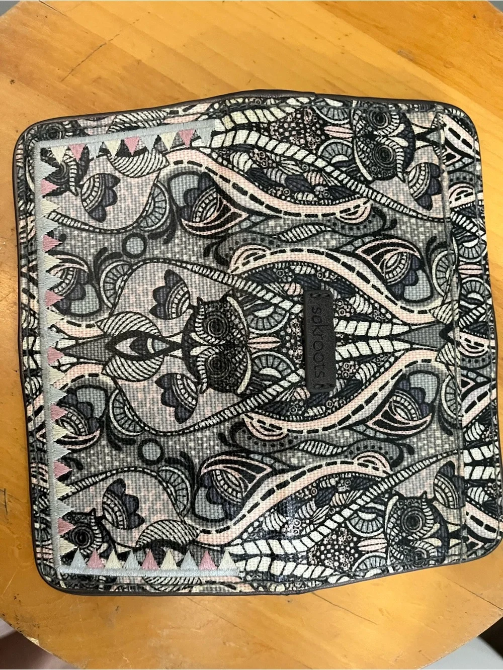 Sakroots button closure wallet with owl detail
